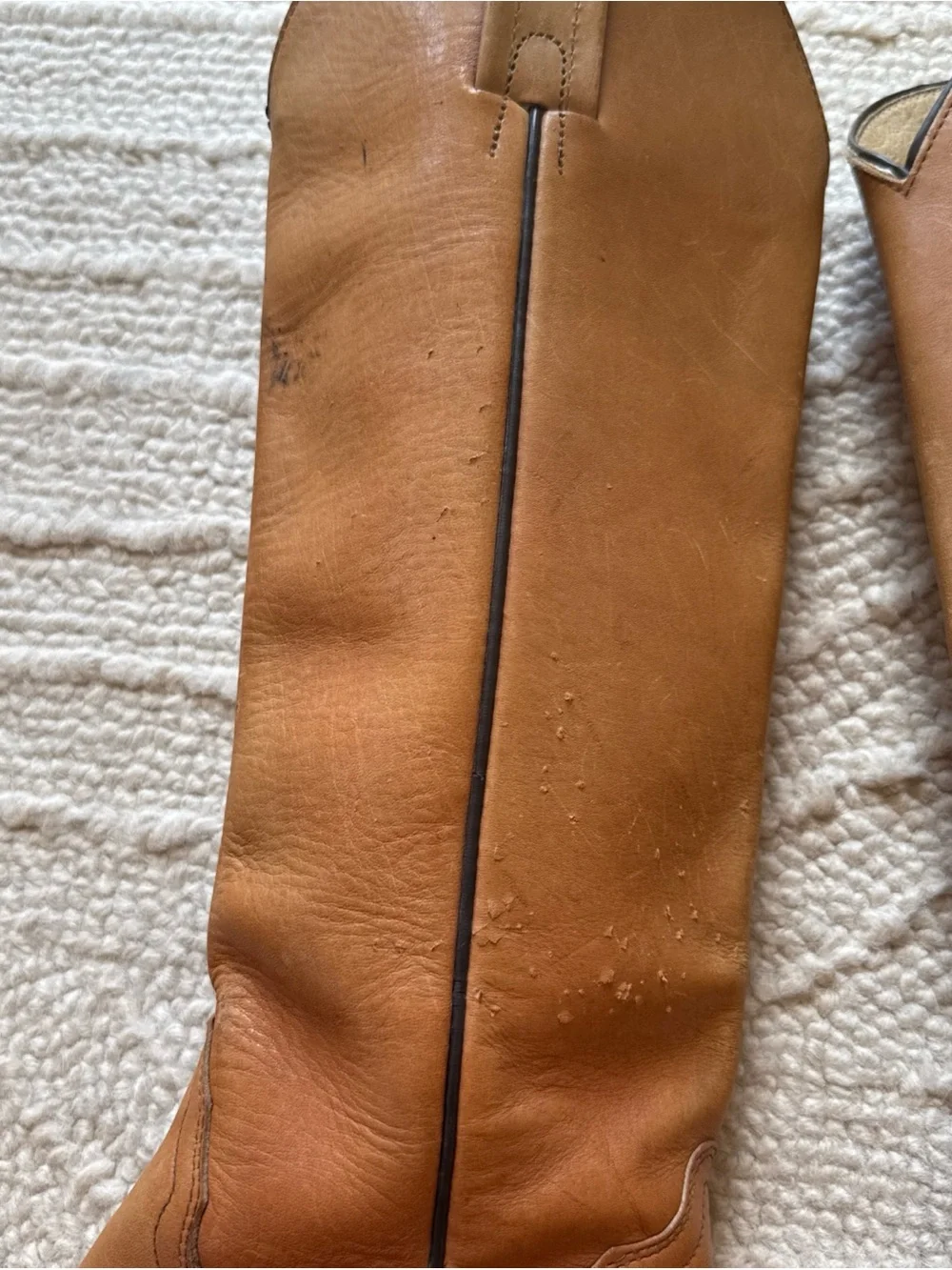 Frye Leather Western Cowboy Boots Tan Cognac Pointed Toe Tall Shaft Stacked Heel